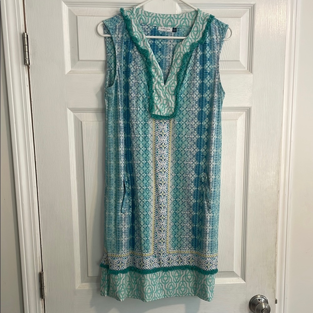 Cabana Life Teal and White Patterned Top